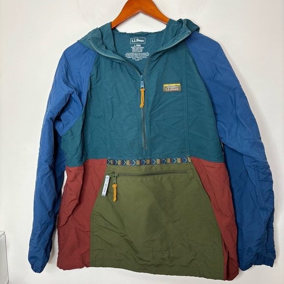 LL Bean Mountain Classic Anorak Women's Size L Hood Color Block Jacket Nylon - Picture 11 of 12
